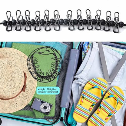 HAWATOUR Retractable Travel Clothesline with 12 Pcs Clothespins, Black