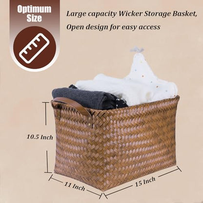 BROWNLILY Handwoven Wicker Storage Baskets, Pack of 4, Brown - color: Brown*4