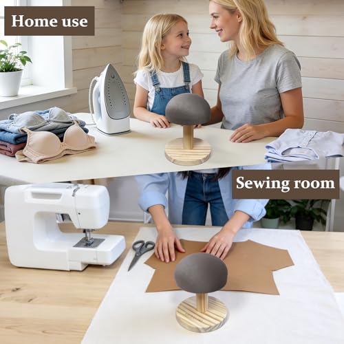 Bra Wooden Ironing Board Mini Iron Padded Sleeve Pillow Board Stool with Round Base for Small Table top Pressing pad ham, Long-7.1 Inch, Gray - color: Gray
