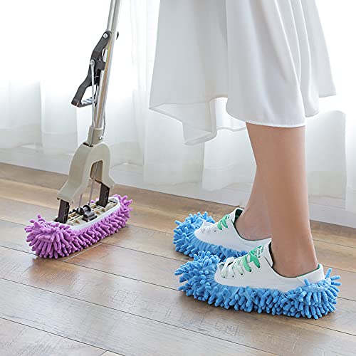 1 Pair Mop Slipper Shoes Cover,Soft Washable Shoes Cover,Reusable Foot Socks for Floor Cleaning,Sweeping Mop Tool for House Kitchen Office-Blue - color: Blue