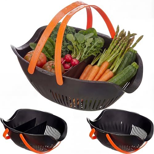 Nuogo 3 Pcs Garden Harvest Basket with Dividers Tool Caddy,Black - color: Black