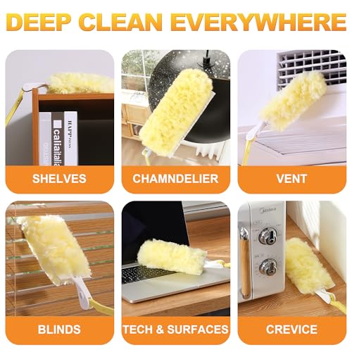 JOYMOOP Scented Telescopic Duster kit, 3FT Extendable Handle (Yellow) + 4 Yellow Refills for Swiffer Feather Duster,Easy Cleaning for Ceilings, Ceiling Fans, Blinds, Vents & Shelves - color: Yellow[extendablehandle]*1+yellow[refills]*4