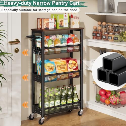Laundry Room Slim Rolling Cart with Wheels for Between Washer and Dryer Gap - color: Classic Black, size: 7.1″ Wide