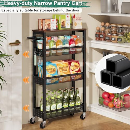 Laundry Room Slim Rolling Cart with Wheels for Between Washer and Dryer Gap - color: Classic Black, size: 7.1″ Wide