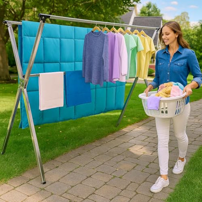 AZK Clothes Drying Rack Extendable Laundry Drying Rack with 20 Hooks - size: 79.55 inches