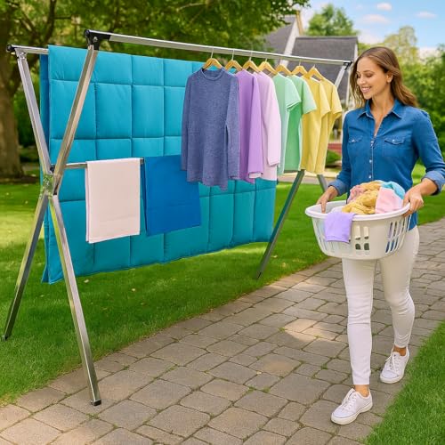 AZK Clothes Drying Rack Extendable Laundry Drying Rack with 20 Hooks - size: 79.55 inches