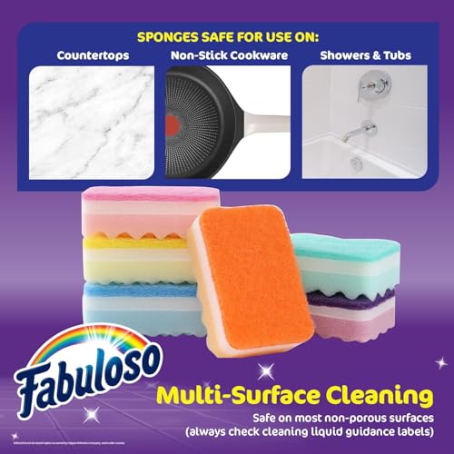Fabuloso Scratch-Free Kitchen Dish Sponges, Rainbow, 6 Count, 2-Pack - color: Rainbow, size: 6 Count (Pack of 2)
