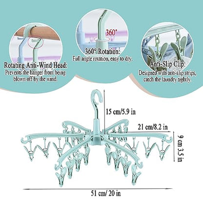 Clothes Drying Hanger with 24 Clips, Foldable Hanging Rack 2 Pack - color: Green 2