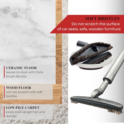 for Shop Vac Upgraded Vacuum Brush Attachment with Horse Hair Soft Bristles and Flexible Brush Head - Work on Low Carpet, Hardwood/Tiles/Hard Floors (for Shop-Vac Using 1 1/4'' & 2 1/2'' Accessories)