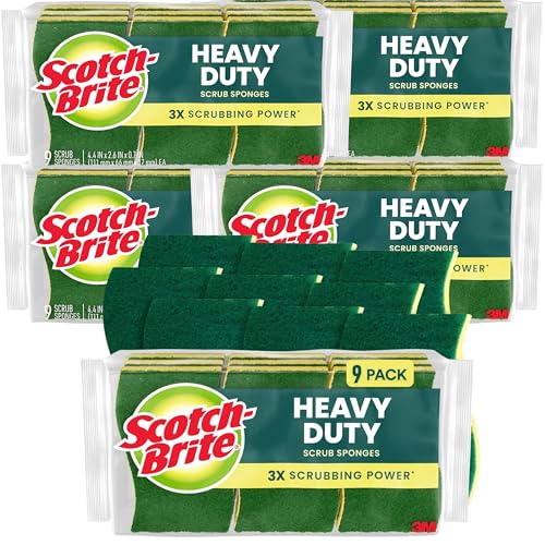 Scotch-Brite Heavy Duty Scrub Sponge, 45 Kitchen Sponges Designed for Tough Messes in The Kitchen that Last 3X Longer*, Best for Cast Iron Skillets and Outdoor Grills, Flexible, Durable, and Strong - size: 45 Scrub Sponges