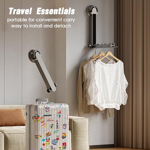 Foldaway Clothes Wall Mounted Drying Rack with Suction Cup,All Metal in Space Aluminum, Foldable, Retractable, Portable for Laundry (White) - color: White