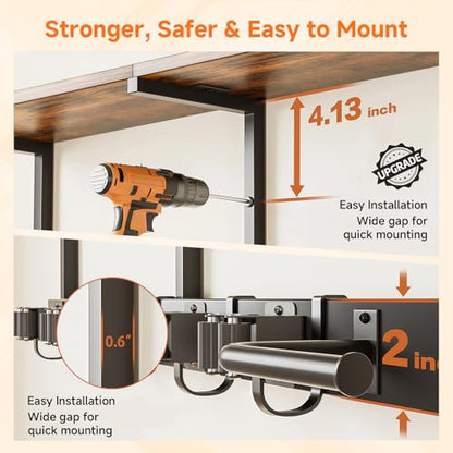 3 in 1Broom Holder Wall Mount,Laundry Room Organization and Storage Shelves with 5 Mop Hanger Rack Gripper Hooks,Utility Shelf Closet Organizer for Garage, Garden,Kitchen,Closet