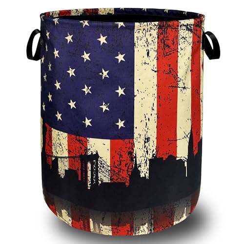 American Flag Laundry Basket Oxford Cloth Foldable Hamper 18.9x16.5 Inch - color: Retro American Flag Printed
