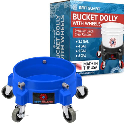 Grit Guard Bucket Dolly with Wheels - Rolling Detailing Wash Bucket with 5 Wheels and 2 Locking Casters Compatible with 2.5, 4, 5 and 6 Gallon Buckets (Blue, 3" Grey Casters) - Made in the USA - color: Blue, size: 3" Grey Casters