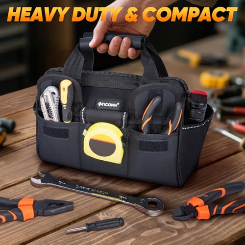 TICONN Heavy Duty Tool Bag Organizer, Portable Tool Box with Shoulder Strap - color: Black, size: 12" Standard Base