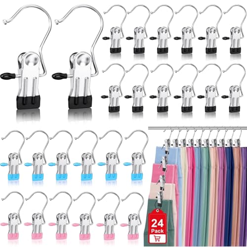 24 Pack Boot Hangers Clips for Closet, Heavy Duty Pants Hangers with Clips - color: Multicolor
