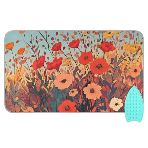 Autumn Poppy Flowers Ironing Mat Portable Ironing Pad Blanket with Silicone Iron Rest for Table Top Travel Heat Resistant Double-Side Using Large 47x28 Inch Foldable - color: Autumn Poppy Flowers