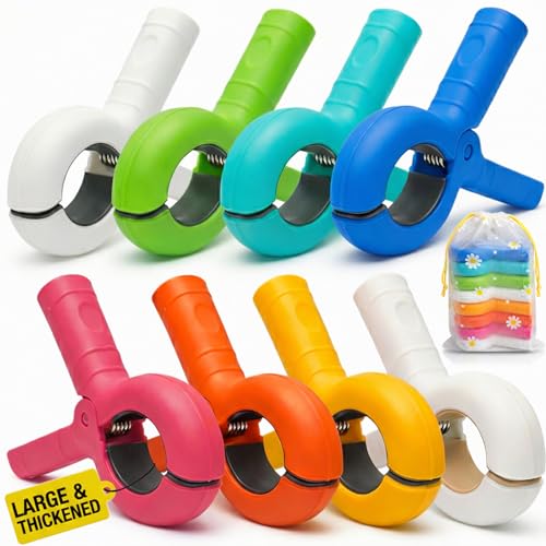 Large Beach Towel Clips for Beach Chairs, 8 Pcs Heavy Duty Towel Holder for Cruise Essentials, Clothes Pins to Beach Must Haves, Vacation Accessories for Lounge & Pool Chair Clips, Fort Clips - color: Large 8 Mix: Yellow, Blue, Green, Pink, Orange, Cyan,