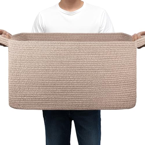 75L Large Blanket Basket,woven baskets for storage,Storage Basket for Organizing,Cotton Rope Basket with Handle,Blanket Basket living Room,Toy Basket for Nursery - color: Brown