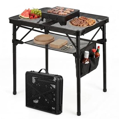 Folding Grill Table, 24"x16" Portable Camping Table with Storage Pocket, Heat Resistant & Waterproof Outdoor Picnic Table, Sturdy Lightweight for Travel Cooking BBQ, Camping, Backyard - size: 24"L x 16"W x 27"H
