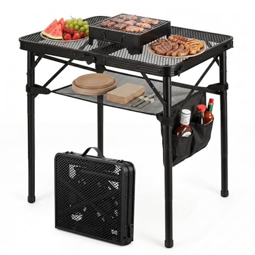 Folding Grill Table, 24"x16" Portable Camping Table with Storage Pocket, Heat Resistant & Waterproof Outdoor Picnic Table, Sturdy Lightweight for Travel Cooking BBQ, Camping, Backyard - size: 24"L x 16"W x 27"H