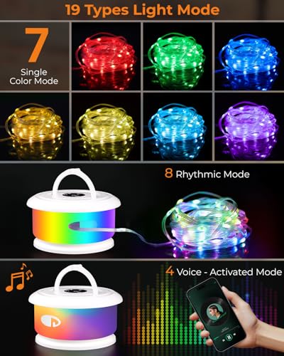 Camping String Lights, Retractable 32.8FT Rechargeable Fairy Light - color: White