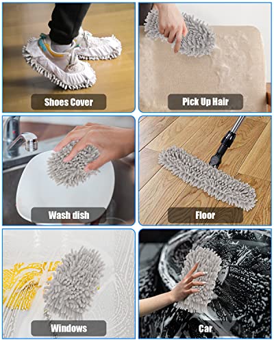 8 Pcs Mop Slippers Socks Floor Cleaning,Microfiber Shoe Covers dust Washable Reusable for Woman Man House Kitchen (Grey) - color: Grey
