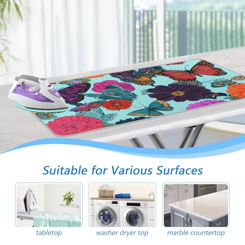 Ironing Mat Pad for Table Portable Travel Iron Blanket Ironing Board Covers Pressing Mat Heat Press Pads 27.6x47.2 Inches Butterfly Flowers Blue30 - color: Butterfly Flowers Blue30