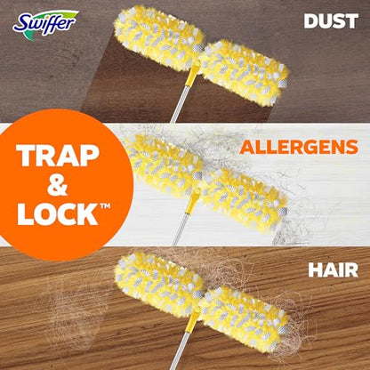 Swiffer Duster Kit with 6 ft Super Extendable Handle, Heavy Duty Starter Kit, Microfiber, White, with 8 Refills