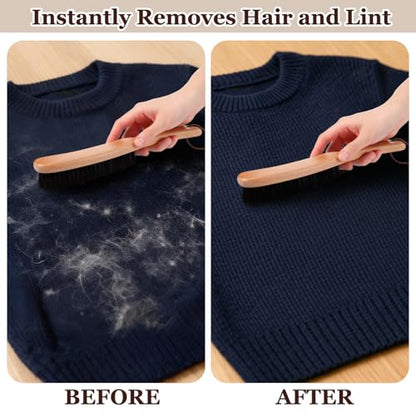 Bokon 2 Pcs Lint Brushes for Clothes with Boar Bristle Beech Wood Handle - color: Black