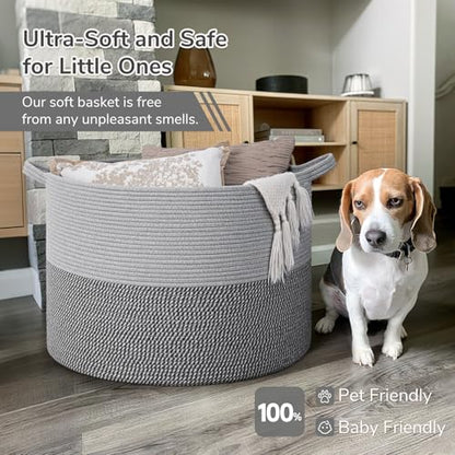 INDRESSME 115L Extra Large Woven Rope Blanket Basket Living Room, Grey - color: Light & Dark Grey, size: 23.6"D x 15.7"H