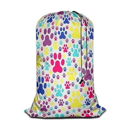 Swono Dog Paws Large Laundry Collapsible Laundry Bag Colorful Puppy Paw Animal Footprint Foldable Laundry Hamper Bag - color: Dog Paws