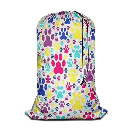 Swono Dog Paws Large Laundry Collapsible Laundry Bag Colorful Puppy Paw Animal Footprint Foldable Laundry Hamper Bag - color: Dog Paws