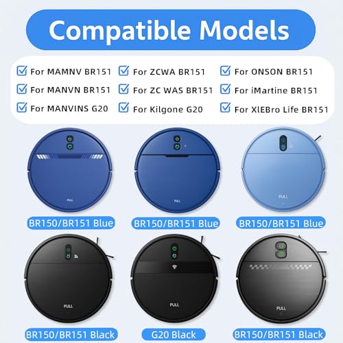 Replacement Parts for MAMNV BR150/BR151, for ZCWA BR150/BR151, for ONSON BR150/BR151, for MANVINS G20, for Kilgone G20 Accessories,1 Rubber Filter Holder, 4 Side Brush 2 HEPA Filters 2 Mop Pads - color: Set A