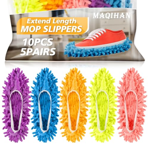 MAQIHAN 10 Mop Slippers for Floor Cleaning - 5 Pairs Microfiber Mop Socks