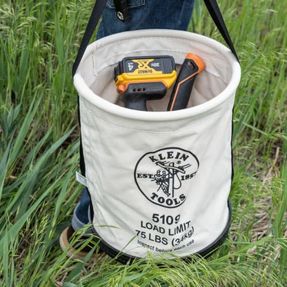 Klein Tools 5109 Canvas Bucket, Wide-Opening Straight-Wall Tool Bucket is Made of No. 6 Canvas with Black Molded Bottom, 75-Pound Load Rated - style: Standard