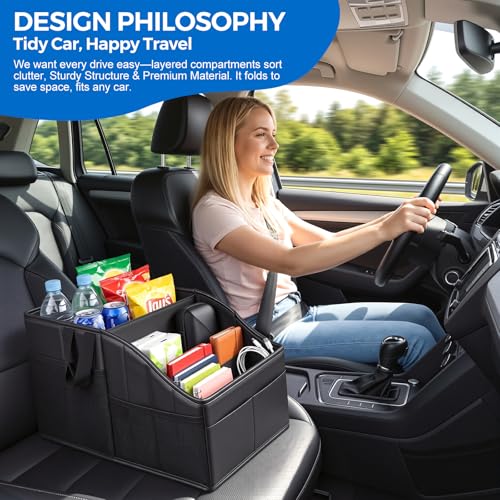 WHHMK Sturdy Leather Car Storage Support Up to 33 LB of Weight, Black - color: Black