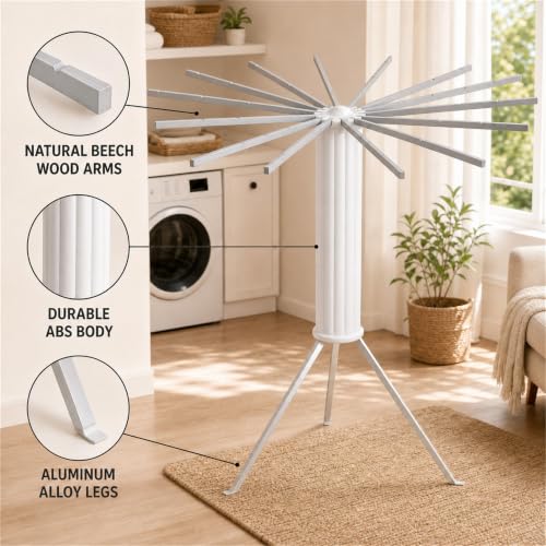 Clothes Drying Rack Foldable, Portable Laundry Drying Rack for Clothes with 16 Aluminum Rods & 48 Windproof Slots, Collapsible Tripod Dry Rack for Apartment, RV, Balcony - style: Aluminum RODS & Aluminum Legs