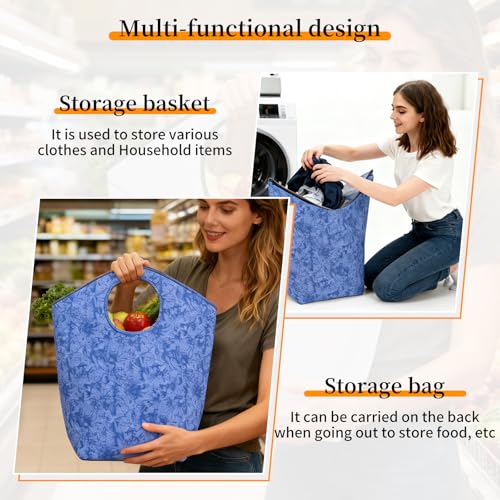 47L Small Laundry Basket, Collapsible Waterproof Fabric Laundry Hamper - color: Earth Texture Blue, size: 17"L x 9.5"W x 18"H