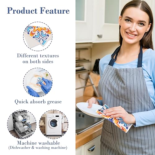 Lucomb 8 Pack Swedish Dish Cloths for Kitchen Reusable, Cellulose Sponge Cloths Swedish Dish Rags Washable Paper Towels Cloth Quick Dry Non-Scratch for Washing Dishes Home Counter Wipe - color: 8 Pack-geometric Pattern