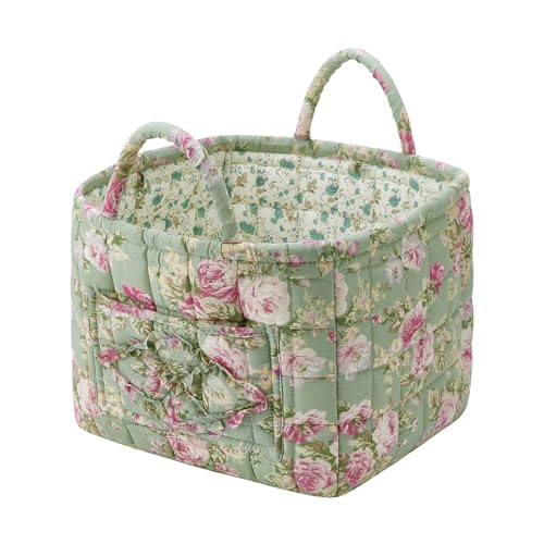 Boho Fabric Storage Basket, Large Capacity Laundry Basket, 12.2'' x 10.23'' x 10.23'' Collapsible Laundry Hamper with Easy Carry Handles (Army Green, L) - color: Army Green