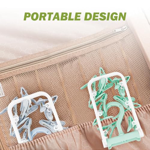 Clothes Drying Hanger with 12 Clips, 2 Pack Folding Portable Hanging Drying Rack,Drip Foldable Hanging Rack, 360° Rotatable Hook for Drying Towels Bras Baby Clothes Gloves Plastic(Blue&Green) - color: Blue and Green