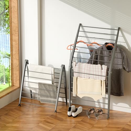 Whitmor Spacemaker Folding Drying Rack, Indoor Clothes Organizer with Patent-Pending Design, Space Saving, 6" L x 26" W x 51.5" H, Grey - color: Gray
