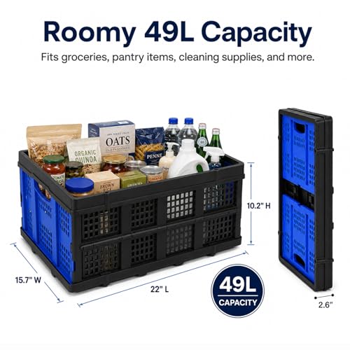 49L Collapsible Storage Crate, Stackable, Blue, 1 Pack - size: 1 Pack