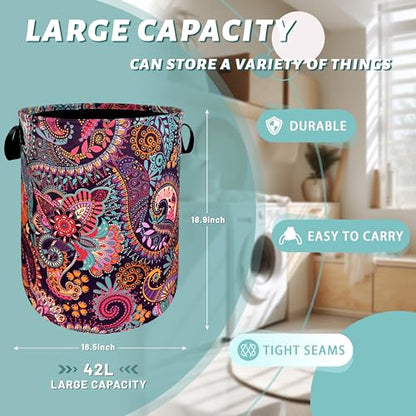 Mandala Paisley Laundry Basket Oxford Cloth Foldable Hamper 18.9x16.5 Inch - color: Colorful Mandala Paisley Boho Print