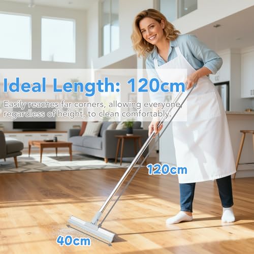 DrDirt Floor Squeegee | 120cm/47in Silicone Magic Broom with Microfiber Mop | Squeegee for Floor Cleaning | Microfiber Duster with Extension Pole for Indoor Water | Dust & Glass Quick Drying - size: Silicone Squeegee（16-inch）