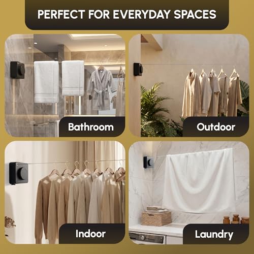 Retractable Clothesline Indoor, Wall Mounted, Black - color: Black