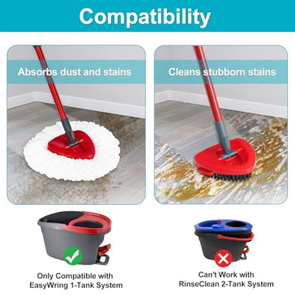 Spin Mop Replace Head, Base, Mop Handle Replacement for OCedar EasyWring 1 Tank System, Include 2 Microfiber Mop Head Replacement, 1 Sturdy Iron 30-58" Mop Handle, 1 Scrubber Head, 1 Spin Base - color: White (1-tank) - 2 Heads, 1 Mop Handle, 1 Base, 1 Bru