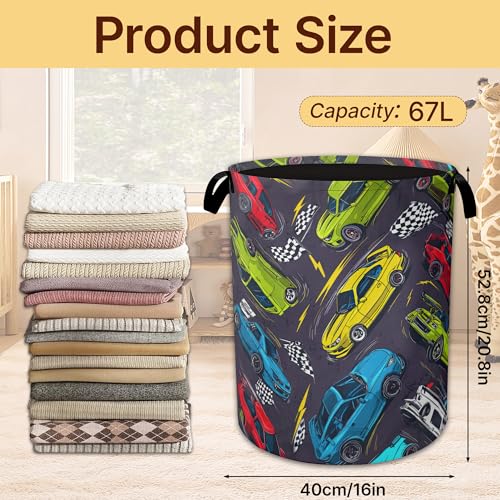 Laundry Hamper Foldable with Handles,Racing Car Oxford Cloth Basket,Large Capacity Storage Organizer for Bedroom Bathroom Dorm Room - color: Racing Car