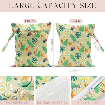 Wet Bag, Wet Dry Bag, Waterproof Swim Bags, Machine Washable Reusable Bags for Beach, Pool, Diapers, and Dirty Yoga Gym Clothes(Palm Leaf, Starfish & Beach Vacation Pattern - color: Butter Yellow Summer Tropical